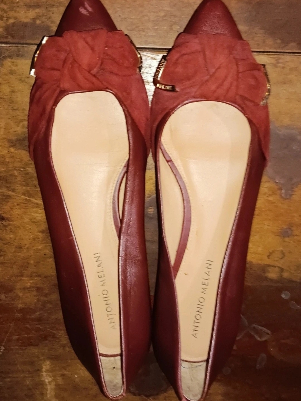 ANTONIO MELANI Burgundy Braided Pointed-Toe Flats